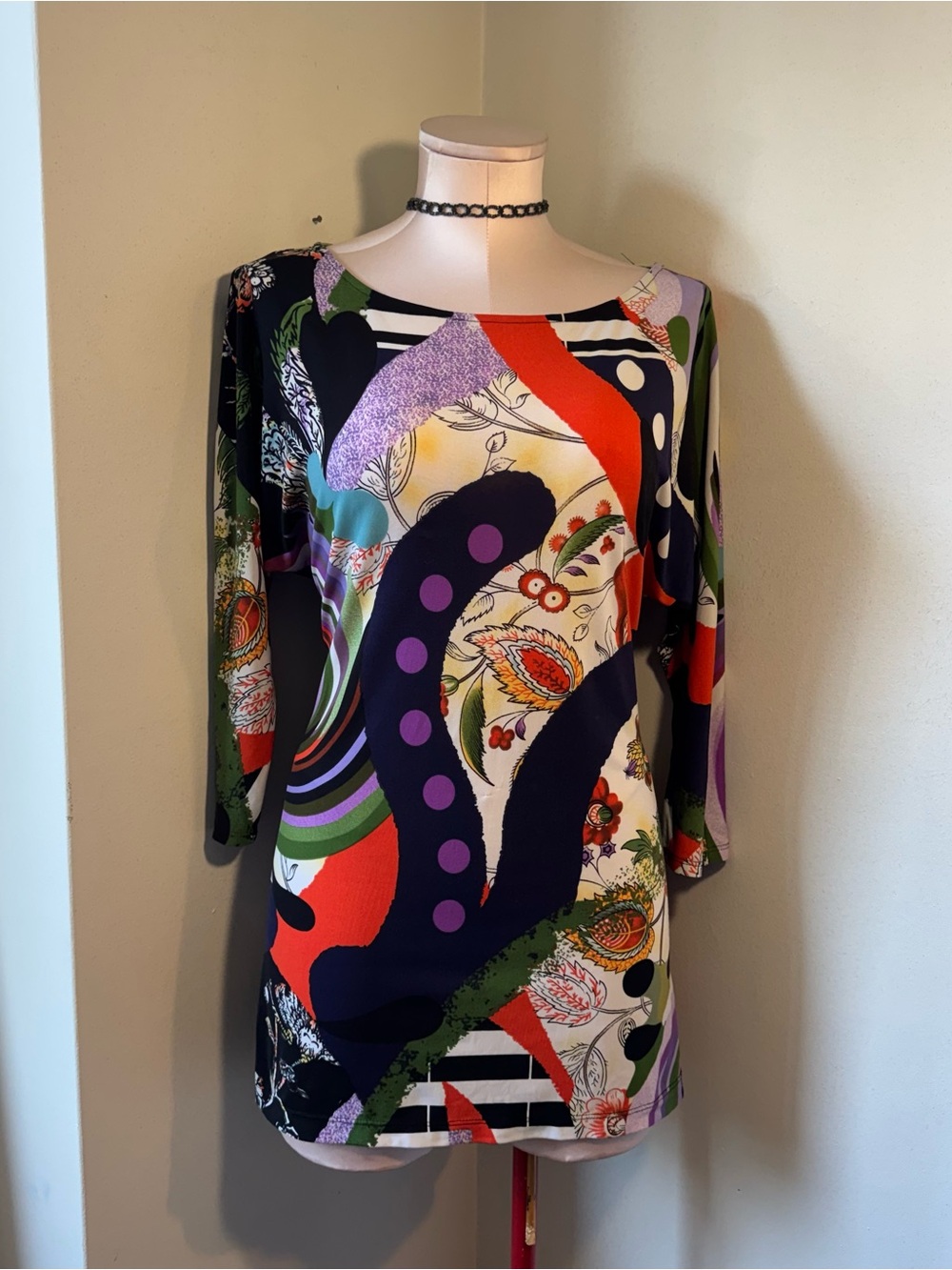 Abstract Print Scoop-Neck Mini Dress - Multicolor